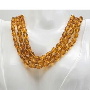 Golden Faceted Beaded Glass Choker Sterling Clasp Necklace Collar Crystal Orange